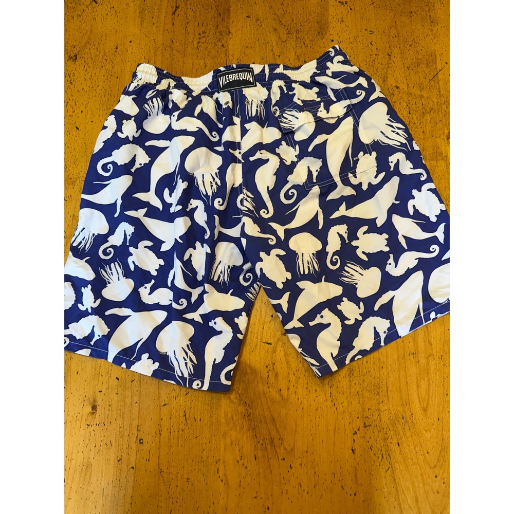 Vilebrequin Moorea XXL Blue White Sea Animal Print Swim Trunks Board Shorts
